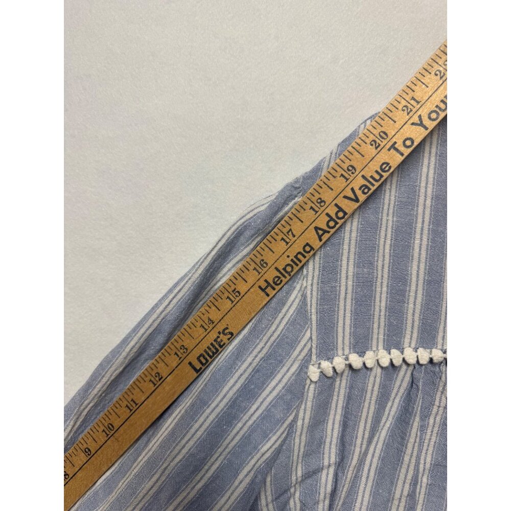 Angels New York Womens 2X Blue & White Striped Boho Blouse Pom Pom Tassel Ties - Picture 7 of 9